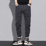 Cuffed Cargo Pants Men's Jeans Trendy Slim Casual Simple Elastic Straight