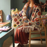 Coachella Music Festival Outfits Vintage Wool Flowers Scarf Tassel Shawl