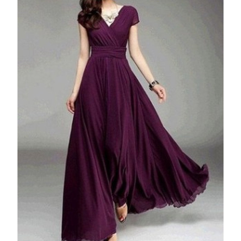 Mauve Dress Bridesmaid V-neck Short Sleeve Bohemian Dress Maxi Dress
