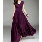 Mauve Dress Bridesmaid V-neck Short Sleeve Bohemian Dress Maxi Dress