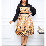 African Dashiki Dress Long Sleeve plus Size Elegant A- line Skirt