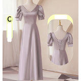 Mauve Dress Bridesmaid Satin Bridesmaid Dress Winter Purple Puff Sleeve