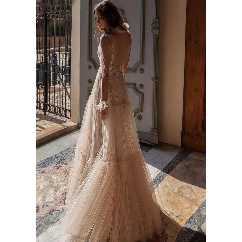 See through Wedding Dress Women's Dress Sexy Deep V See-through Formal Dress