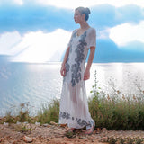 Beth Dutton Bohemian Dress Summer Spring Maxi Dresses See-through Flowy Embroidered Maxi Dress