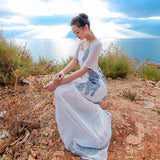 Beth Dutton Bohemian Dress Summer Spring Maxi Dresses See-through Flowy Embroidered Maxi Dress