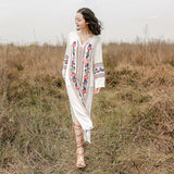 Beth Dutton Bohemian Dress Winter Autumn Maxi Dresses Embroidery Tassel V-neck Dress