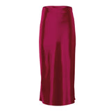 MIDI Mauve Skirt Spring and Summer Satin Purple Mid-Length High Waist Sheath A- line Skirt