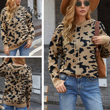 Women Pullover Knit Sweater Women's Knitwear Leopard Print Drawstring Hoodie
