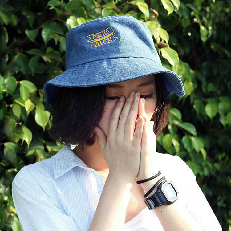 Denim Bucket Hat Fishing Cap Cotton Print Fisherman Hat Think Letter Summer Sunshade Casual