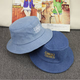 Denim Bucket Hat Fishing Cap Cotton Print Fisherman Hat Think Letter Summer Sunshade Casual