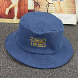 Denim Bucket Hat Fishing Cap Cotton Print Fisherman Hat Think Letter Summer Sunshade Casual