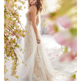 Long Homecoming Dresses Sexy V-neck Sleeveless Lace Wedding Dress