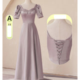 Mauve Dress Bridesmaid Satin Bridesmaid Dress Winter Purple Puff Sleeve