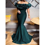 Maxi Burgundy Dress Formal Spring Women's Lotus Leaf Dress