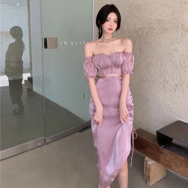 MIDI Mauve Cocktail Dress Purple Dress Slim Fit Elegant Dress