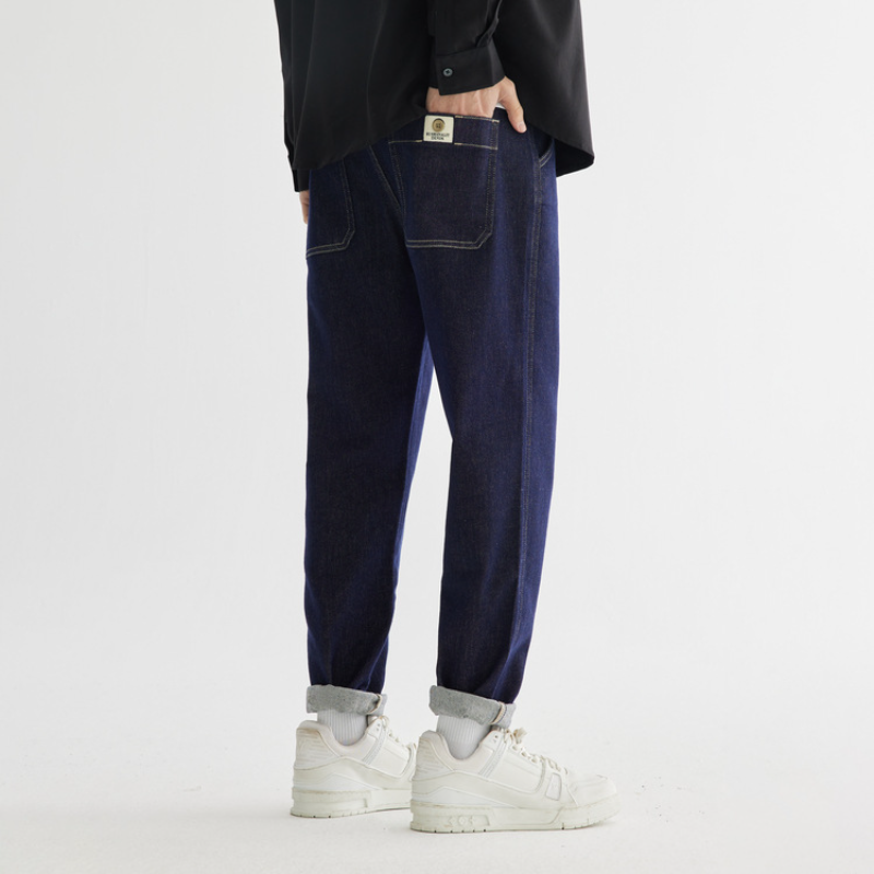 Men Jeans Dark Blue Straight Jeans All-Match Casual