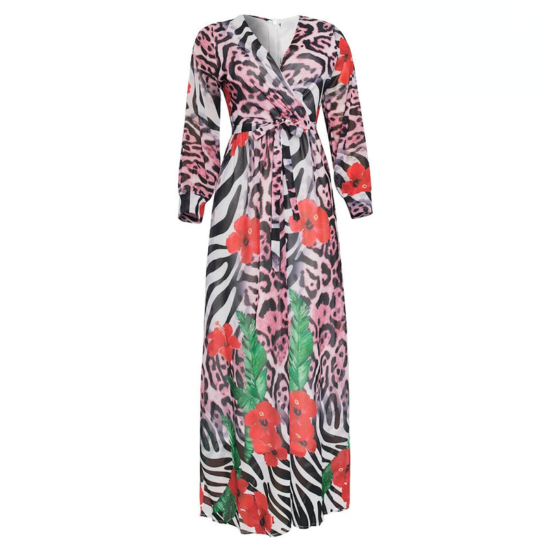 African Dashiki Dress V-neck Stitching Printed Leopard Print plus Size