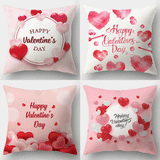 Valentine's Day Pillow Covers 4 Piece Random Styles Together, Letter Heart Printing Peach Skin Fabric Sofa Square Pillow Cushion Cover