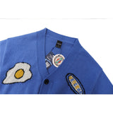 Men Sweater Cartoon Embroidery Color Matching Sweater Coat Men's Loose V-neck Cardigan Sweater
