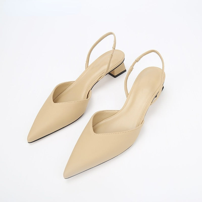 Nude Low Block Heel Sandals Pointed Toe Mid Heel