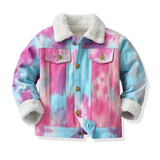 Children Jean Jackets Children's Tie-Dyed Velvet Long-Sleeved Denim Jacket