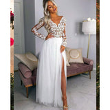 See through Wedding Dress Prom Evening Dress Split Dress