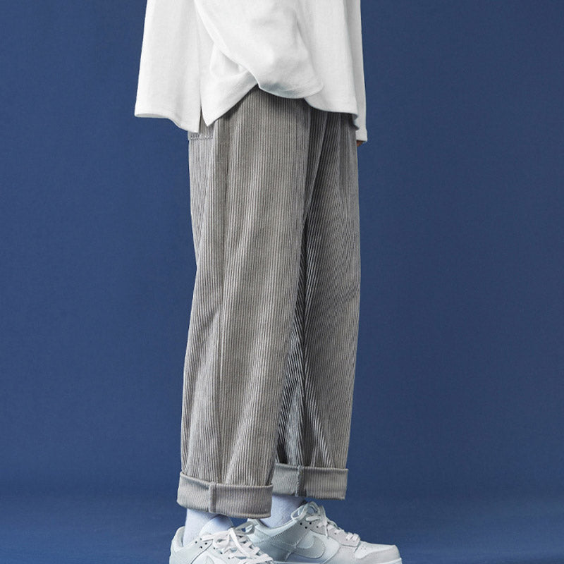 Grey Sweatpants Corduroy Men's Pants Autumn and Winter Loose Casual Pants Men's Clothing