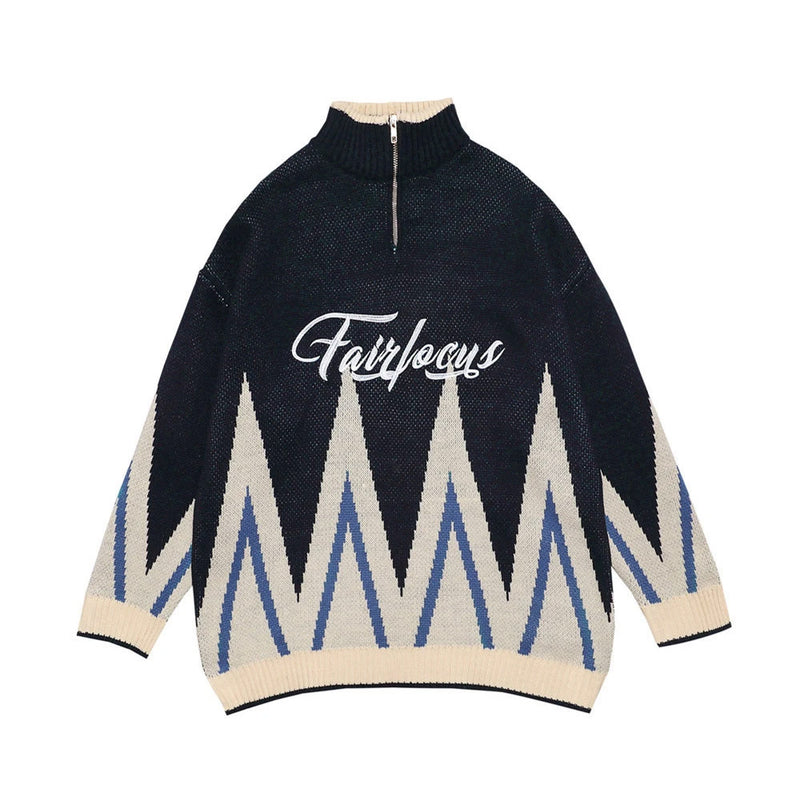 Men Sweater Letter Embroidery Contrasting Color Jacquard Knitwear Men's Sweater Coat