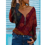 Romanian Gypsy Outfits Long-Sleeve Zipper T-shirt Women's Bottoming Shirt