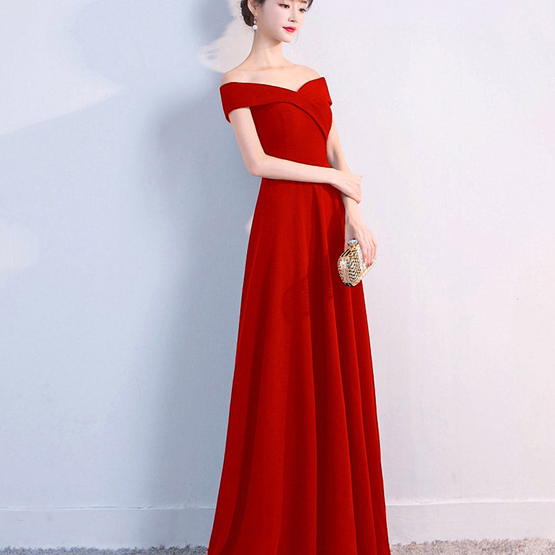 Burgundy Dress Formal Party Dress Sexy off-the-Shoulder Long Dress