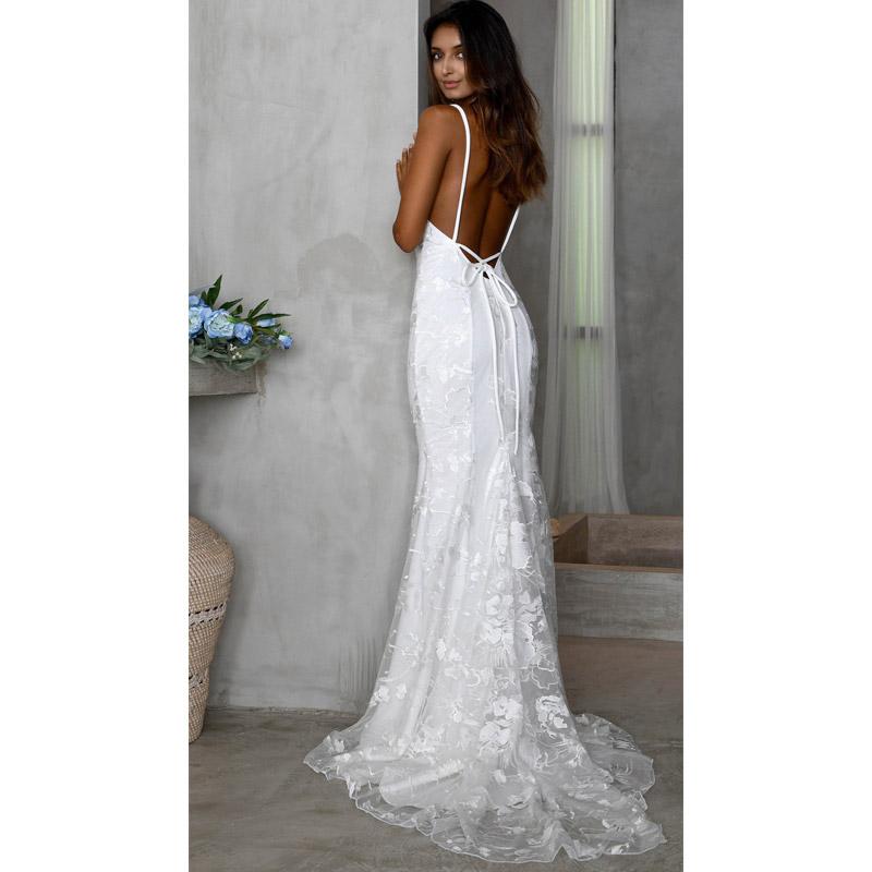 Women Lace Wedding Dress Dress Deep V Strap Formal Dress