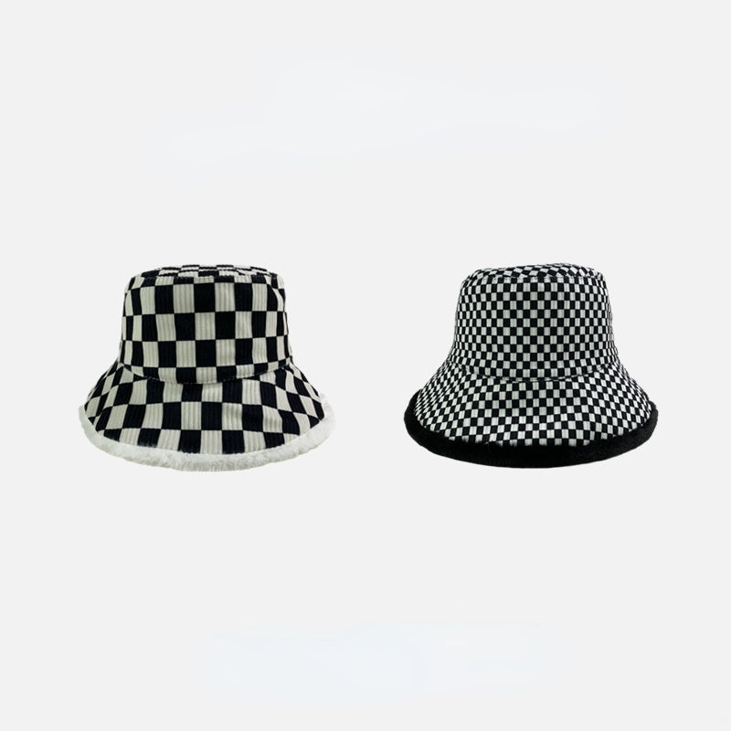 Vintage Check Bucket Hat Black-White Checker Board Plaid Double-Sided Bucket Hat