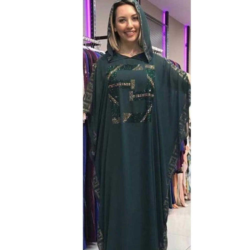 African Women's Wear Muslim Robe Batwing Sleeve Hoodie Dress African Dashiki Ankara Styles Dress