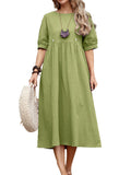 MIDI Mauve Cocktail Dress Pullover Solid Color Loose Cotton Hemp Dress