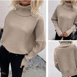 Women Pullover Knit Sweater Autumn Sweater Solid Color Polo Collar Split Sweater Women's Top