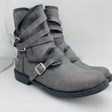 Western Shoes round Toe Belt Buckle Side Zipper Chunky Heel Casual Men's Short