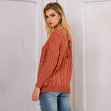 Coachella Music Festival Outfits Autumn and Winter Loose Pullover Sweater V-neck Cross Knitted