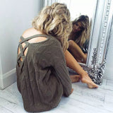 Coachella Music Festival Outfits Autumn and Winter Loose Pullover Sweater V-neck Cross Knitted