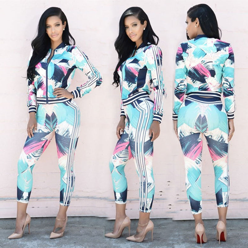 Coachella Music Festival Outfits Autumn Leisure Digital Geometric Printing Color Sports Suit