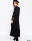 Beth Dutton Bohemian Dress Winter Autumn Maxi Dresses Solid Color Embroidery Pattern Self-Tie Dress