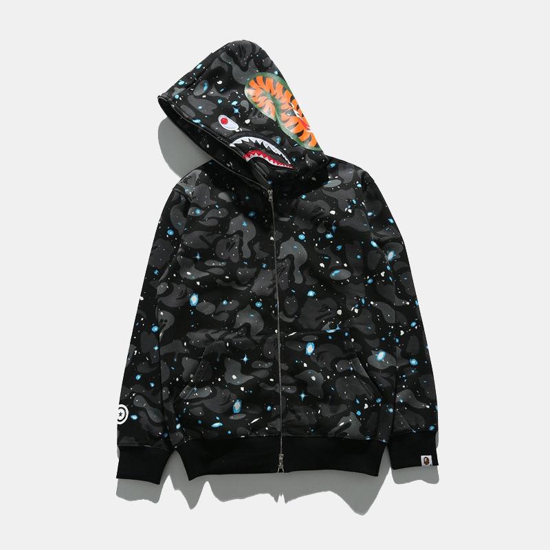 Bathing Ape Hoodie Autumn and Winter Men's Shark Luminous Camouflage Brushed Shark Sweater Men's Hooded Casual Coat