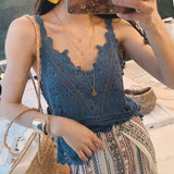 Coachella Music Festival Outfits Summer Versatile Fairy Hollow Two-Color Beach Crocheted Camisole Lace Vest
