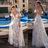 See through Wedding Dress Sexy V-neck Strap Dress Hollow-out Dress