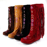 Beth Dutton Shoes Embroidered Tassel Boots Brushed Velvet Tall