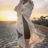 Coachella Music Festival Outfits 3/4 Sleeve Mid-Length Loose Lace Shirt Sun Protection Clothing for Women