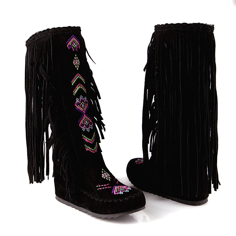 Beth Dutton Shoes Embroidered Tassel Boots Brushed Velvet Tall