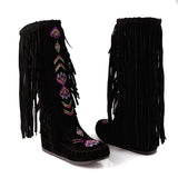 Beth Dutton Shoes Embroidered Tassel Boots Brushed Velvet Tall