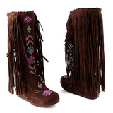 Beth Dutton Shoes Embroidered Tassel Boots Brushed Velvet Tall