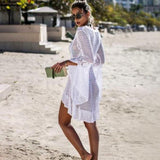 Coachella Music Festival Outfits Hollow out Knitted Dress Flare Sleeve Beach Jacket Sexy