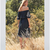 Beth Dutton Bohemian Dress Winter Autumn Maxi Dresses Embroidered off-Shoulder Dress